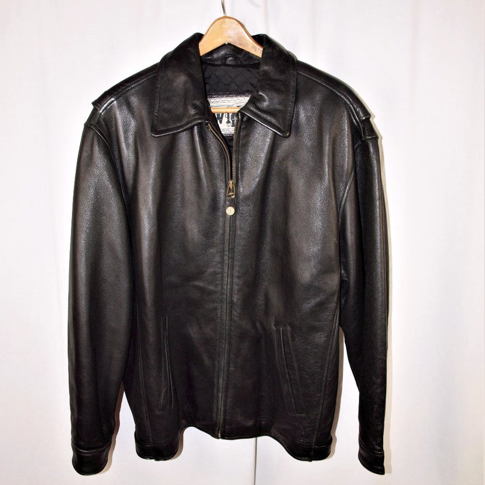 Vintage WINLIT Black Leather Men’s Jacket Quilted Lining - Size L